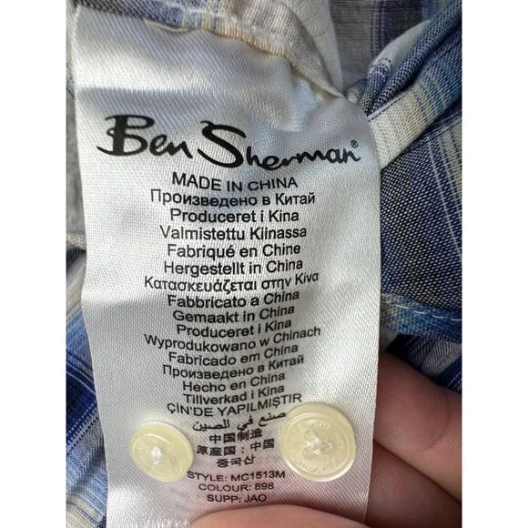 Ben Sherman Mens S Checkered Long Sleeve Shirt Western Cowboy Blue White NWT - Picture 10 of 14
